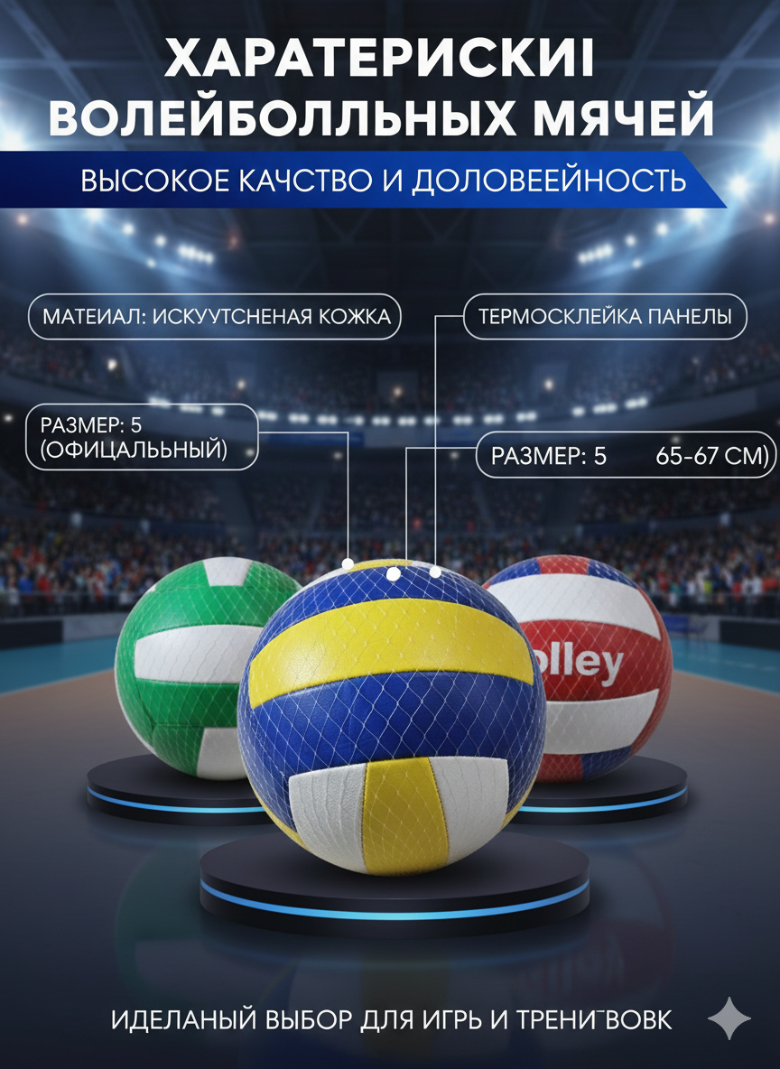 Волейбольный мяч, размер 5, тренировочный, мягкий, износостойкий, для зала и улицы