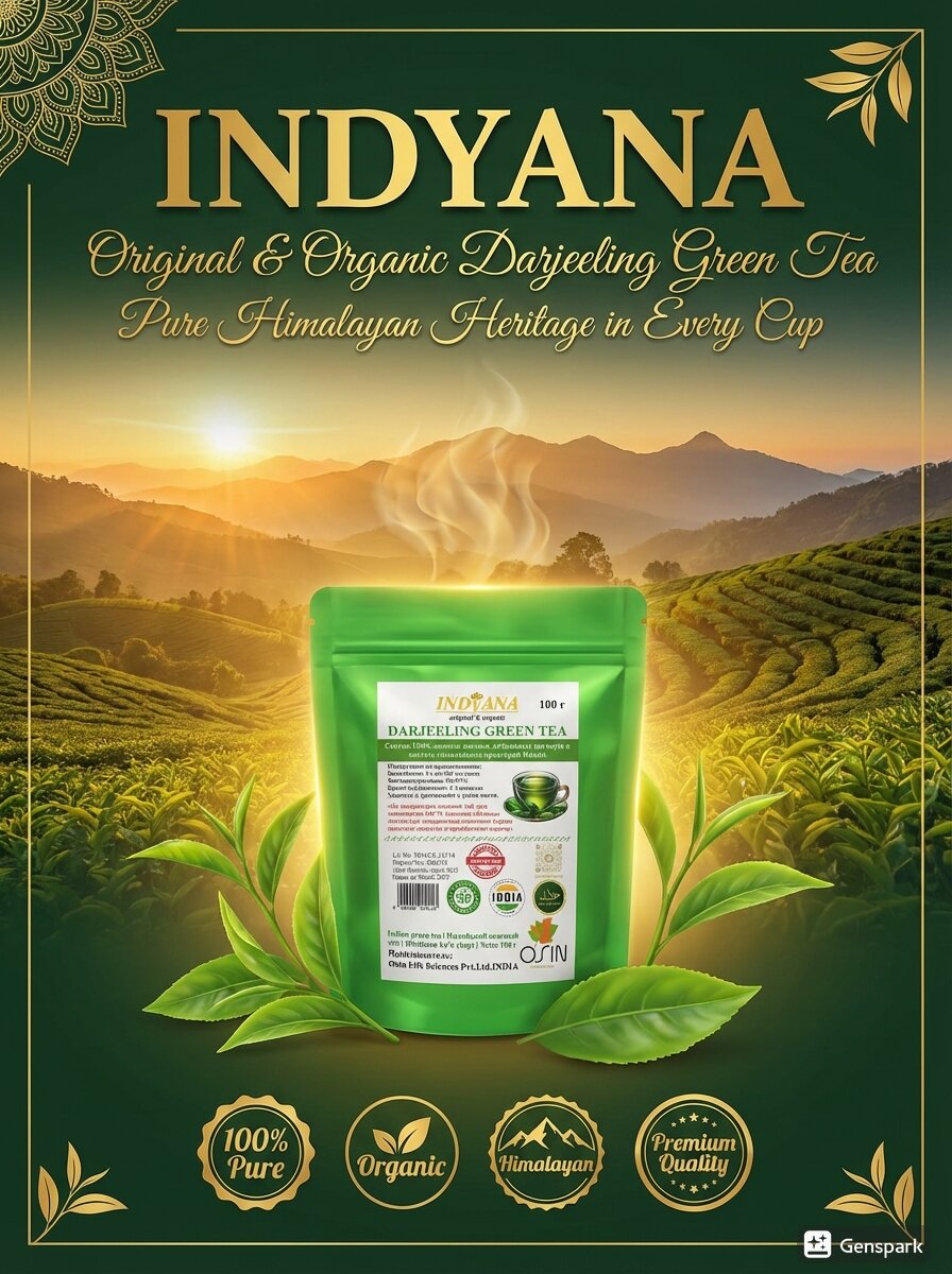 Чай INDYANA "Дарджилинг" 100%, зеленый, скрученные вручную листья