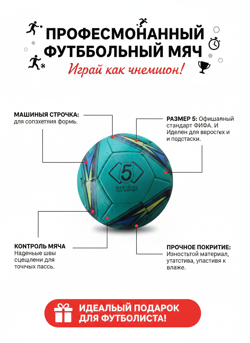 Футбольный мяч размер 5 профессиональный для тренировок и матчей, износостойкий спортивный мяч для детей и взрослых.