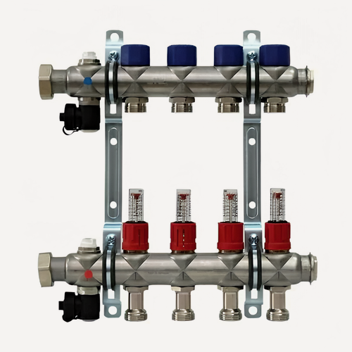 Изображение товара Коллекторная группа c расходомером 1"x4 отводов TST, нержавеющая сталь