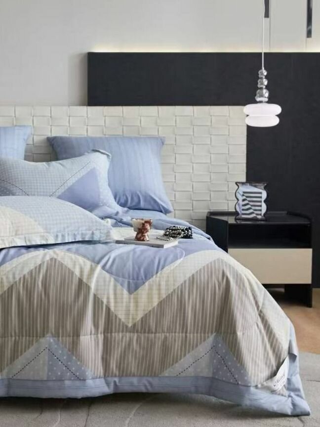 Постельное белье с одеялом 2 спальное с простыней на резинке, хлопок 100% Сатин Mency Men-5B