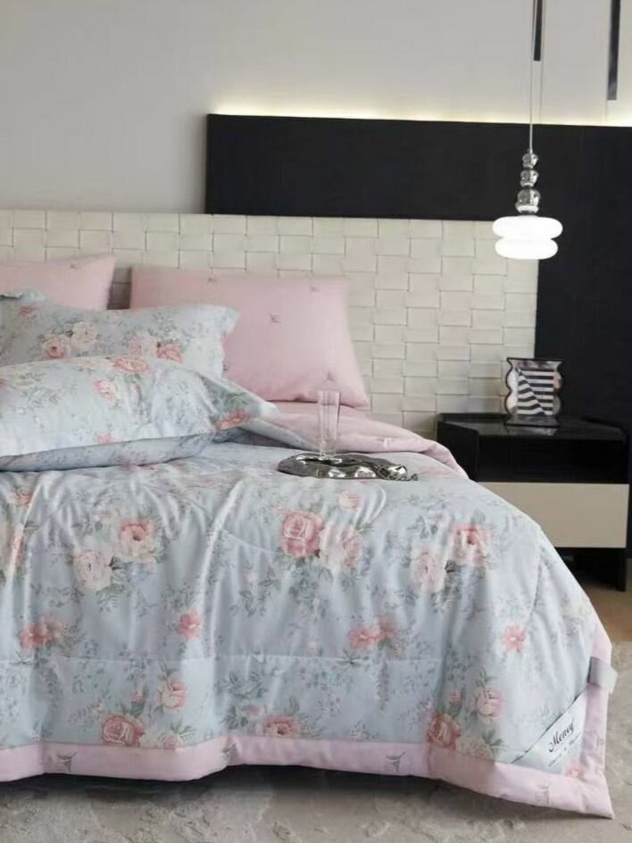 Постельное белье с одеялом 2 спальное с простыней на резинке, хлопок 100% Сатин Mency Men-5B