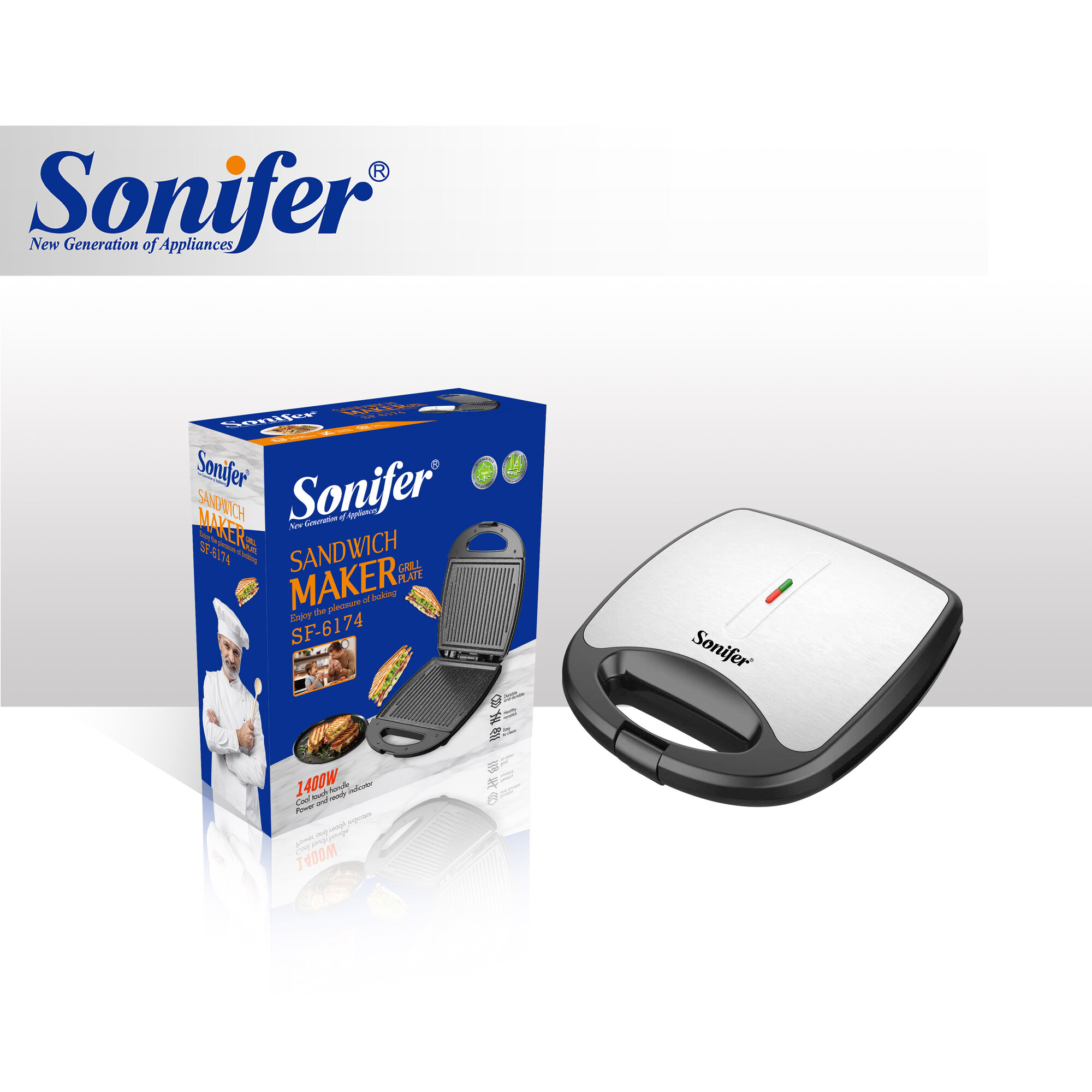 Sonifer SF-6174 — Многофункциональная электрическая тостер-сэндвичница-гриль мощностью 1400 Вт