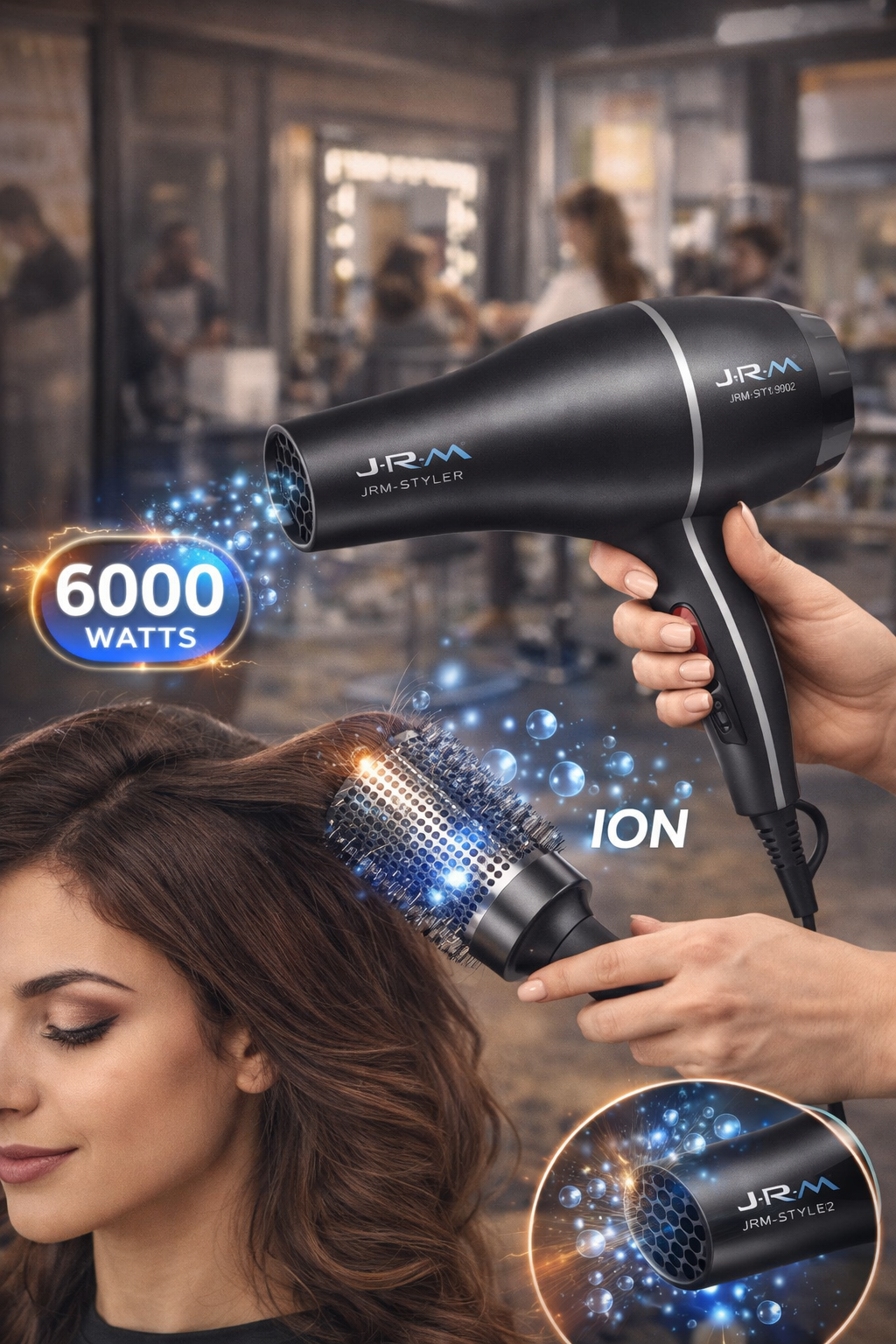 Фен (пневматический фен) JRM Styler JRM-9902, 6000 Вт, ионный, профессиональный, черный.