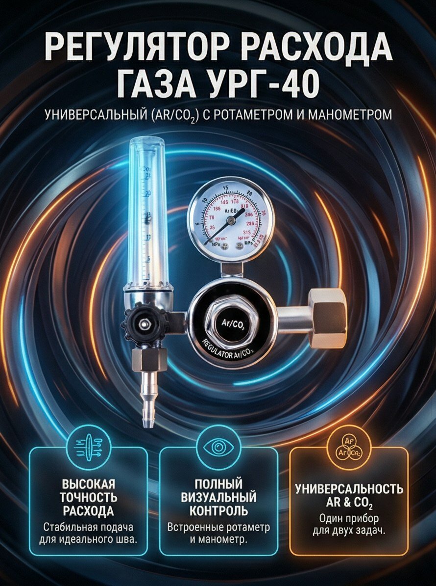Редуктор углекислотный для полуавтомата, регулятор расхода газа углекислотный/аргоновый АУР-40