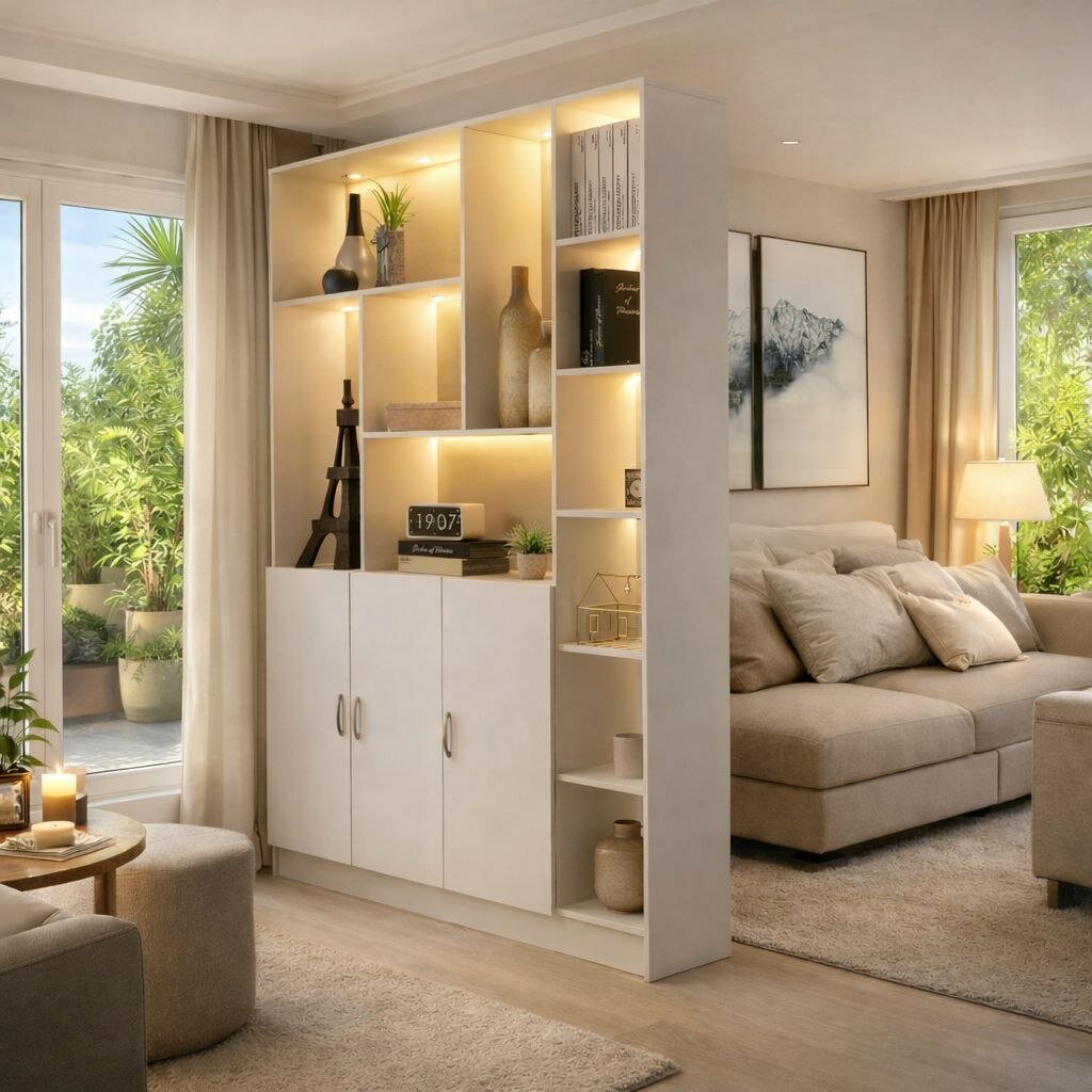 Стеллаж-перегородка, для офиса, белый, ЛДСП, 150 см x 33 см x 207 см, 11 полок — фото 1