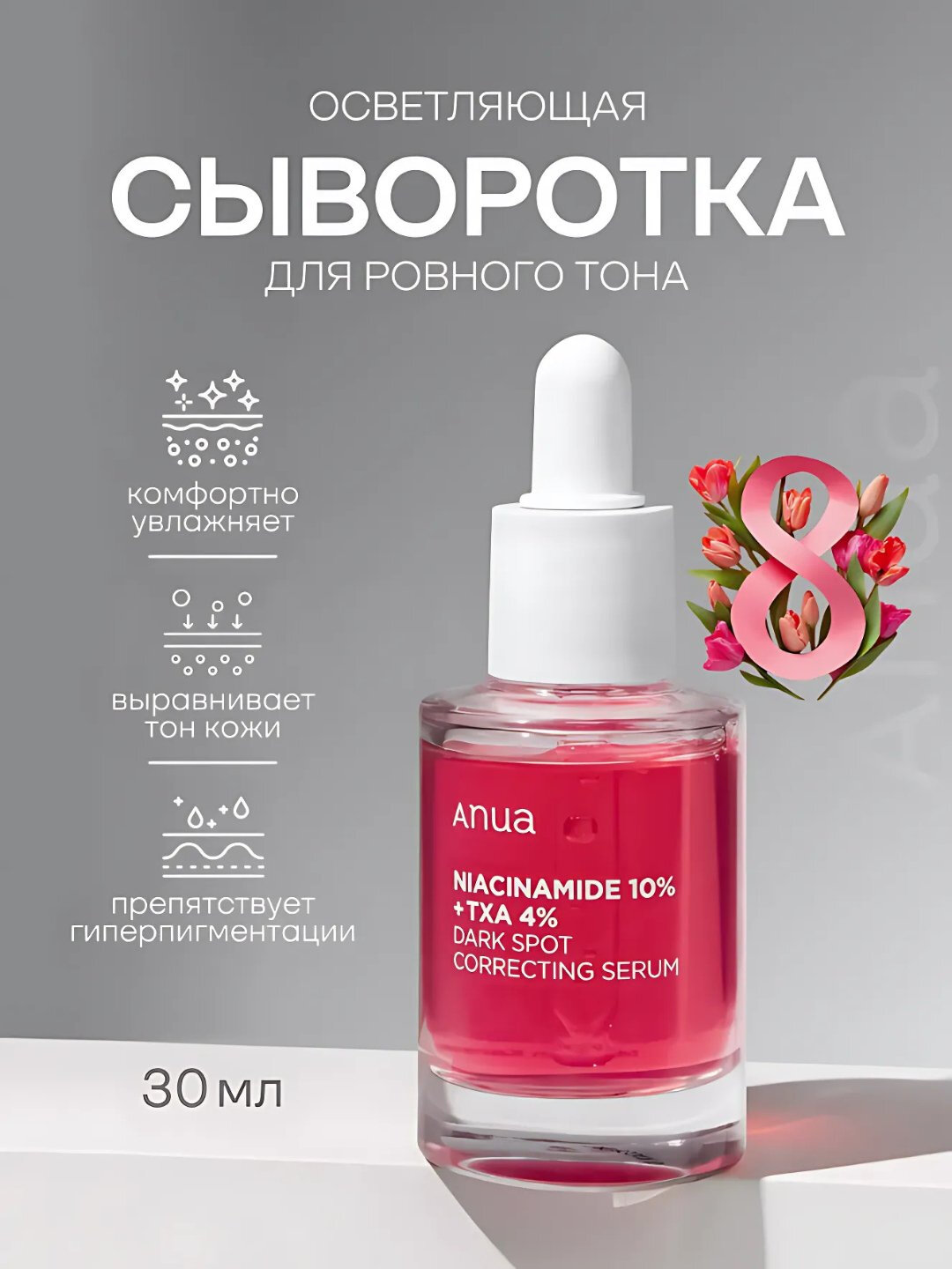Сыворотка Ануа от прыщей на лице, угрей, прыщей ниацинамид 10% + Тха 4%