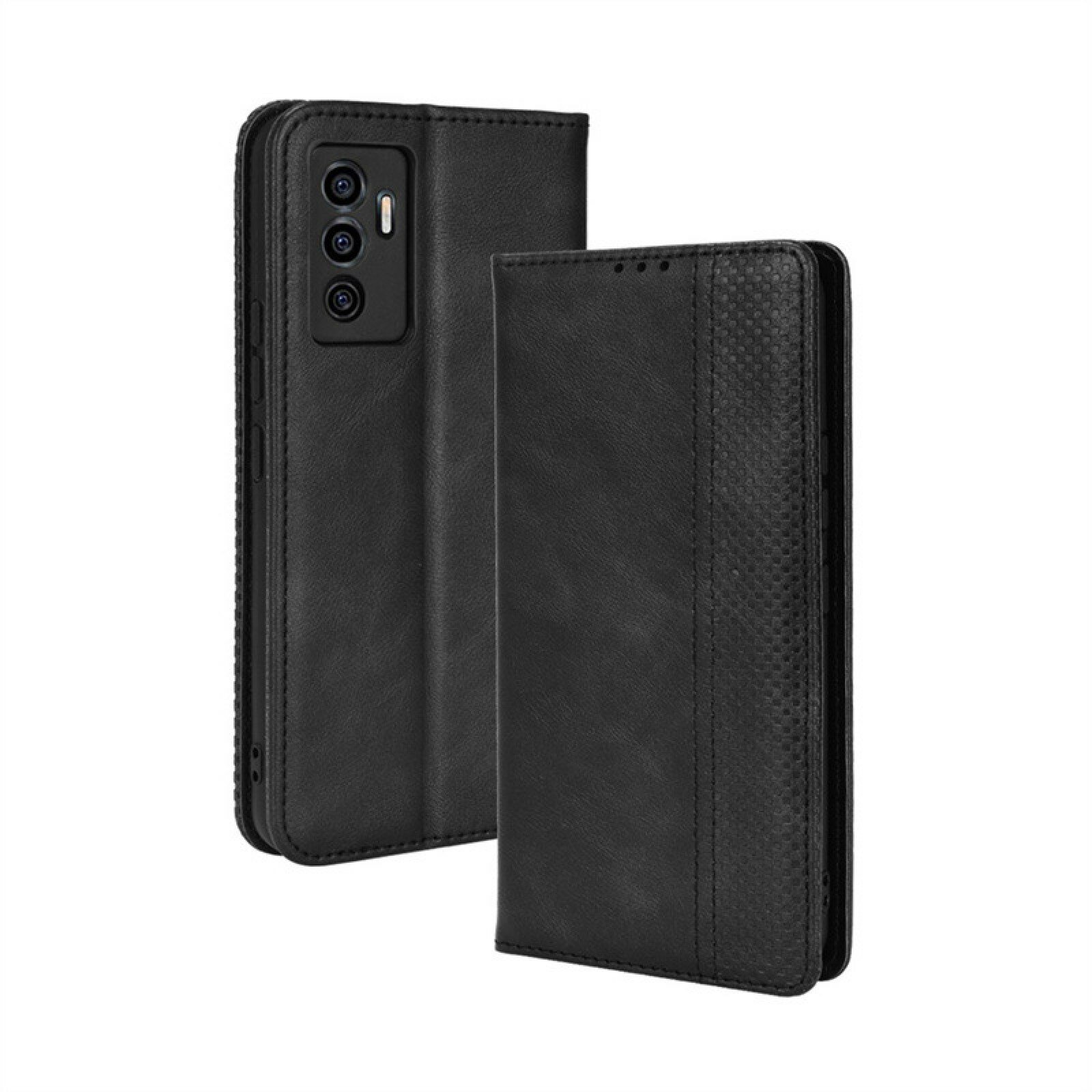 Чехол-книжка MyPads из кожи с мульти-подставкой и визитницей для Vivo V23e черный ретро