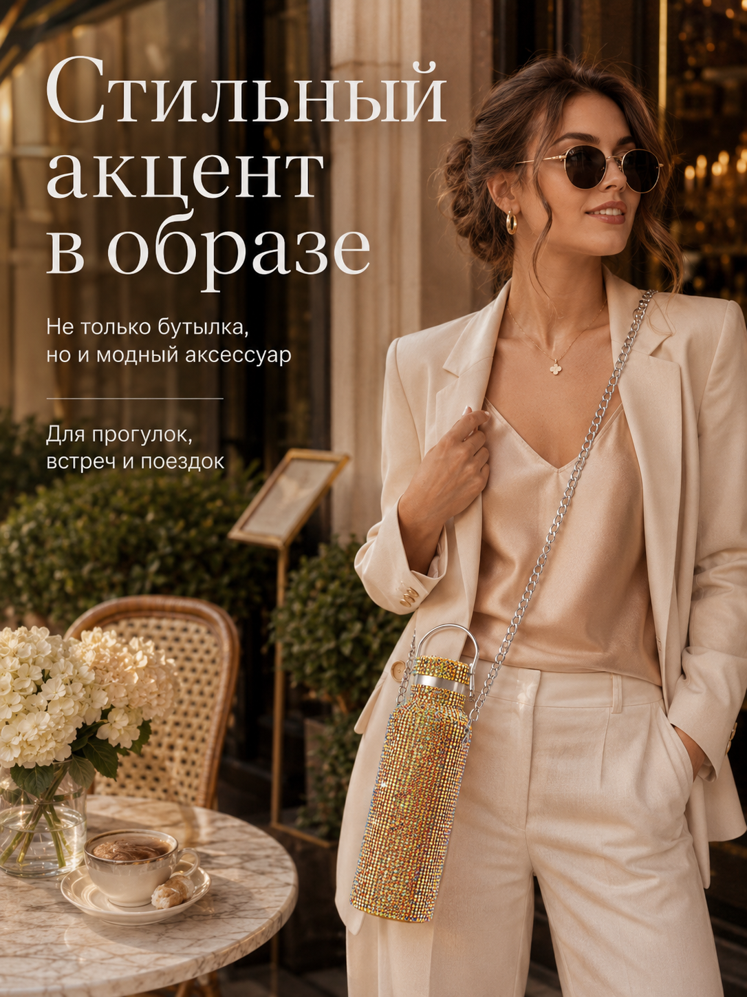 Термосы и термокружки, Материал из нержавеющей стали “модный бриллиант”, износостойкий, с цепочкой, 600 мл