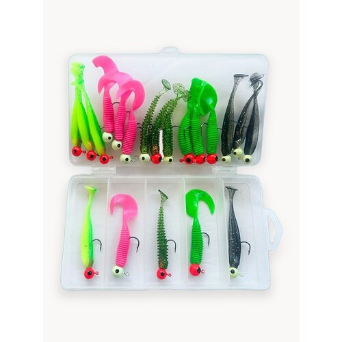 Набор силиконовых приманок для рыбалки твистеры виброхвосты 20 шт