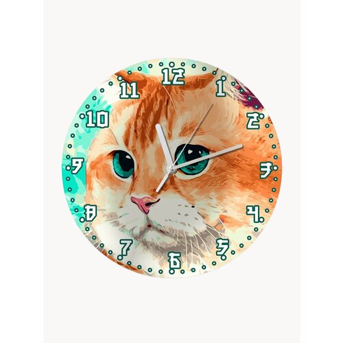 Настенные часы УФ животные кот с изумрыдными глазами (абстракция, котёнок, кот, кошка) - 1051