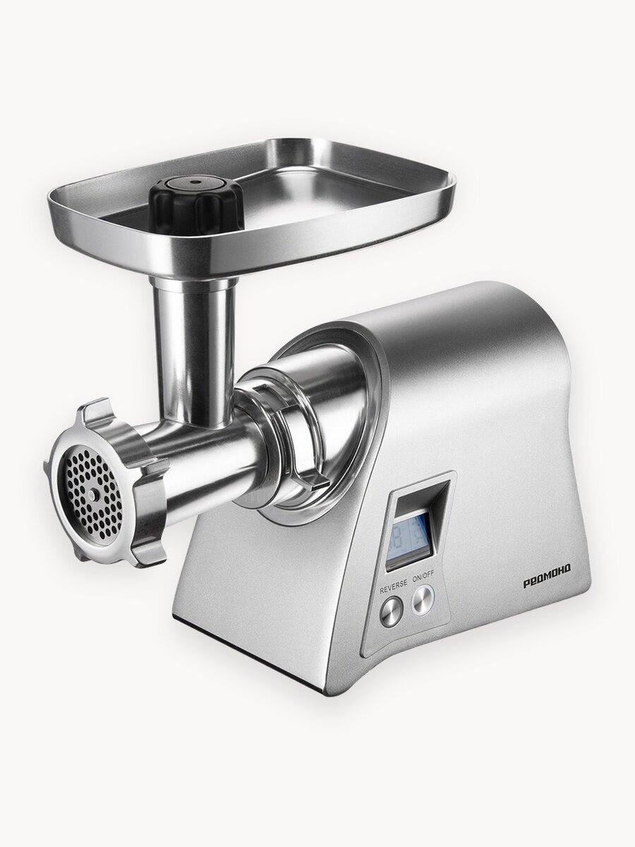Мясорубка электрическая Redmond MG501, 2300 Вт, производительность 2,5 кг/мин, реверс, 7 насадок, реверс, отсек для насадок, серебристый