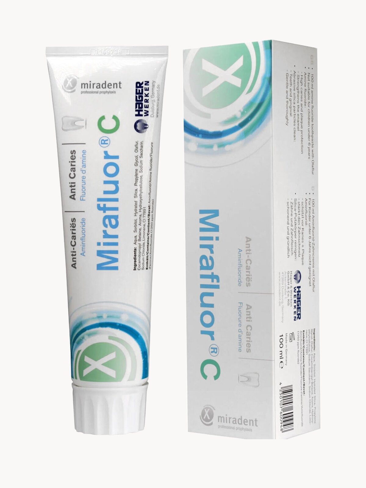 Низкоабразивная зубная паста miradent Mirafluor C, для чувствительных зубов и десен, 100 мл