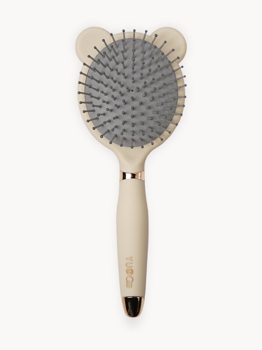 Расчёска массажная "Бежевая Мишка", с ушками и очистителем, компактная