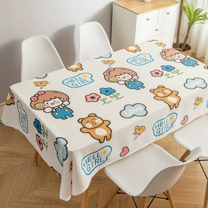 Скандинавская скатерть из хлопкового льна с рисунком «Hello Bear», 130x130 см