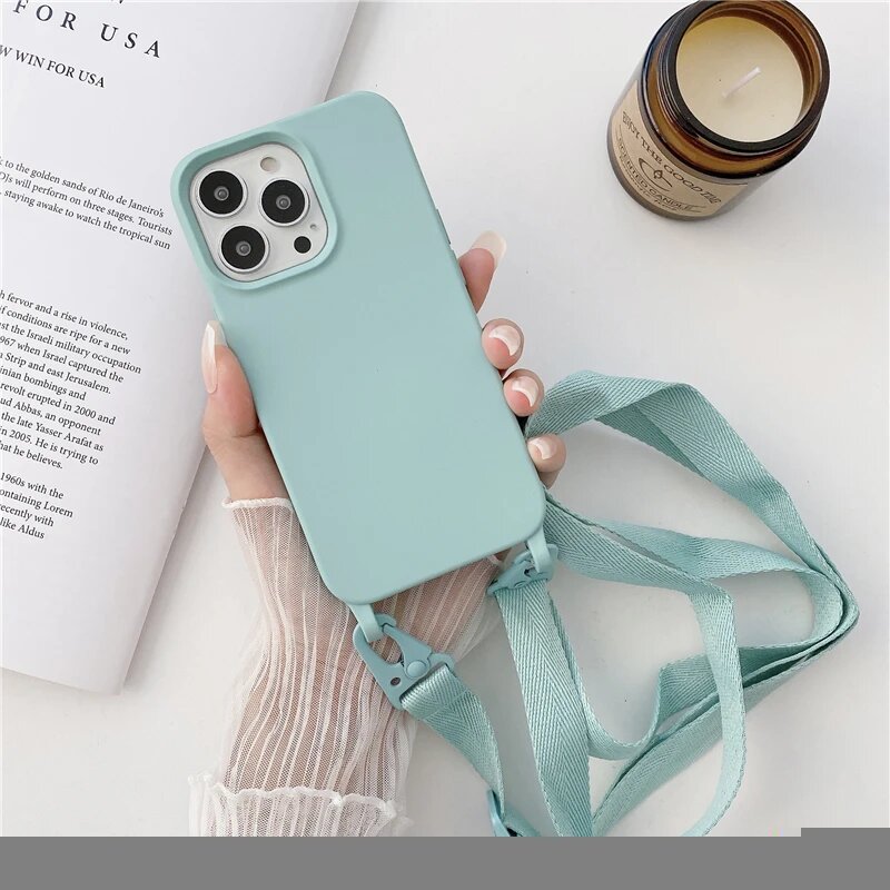 Чехол-держатель через плечо с ожерельем для телефона для iPhone 16, 15, Mint Blue, For iPhone 13 Pro