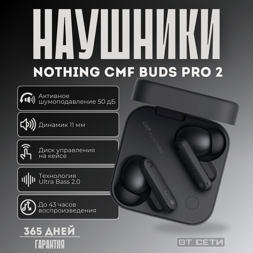 Изображение товара Беспроводные наушники Nothing CMF Buds Pro 2 с шумоподавлением, тёмно-серый, B172