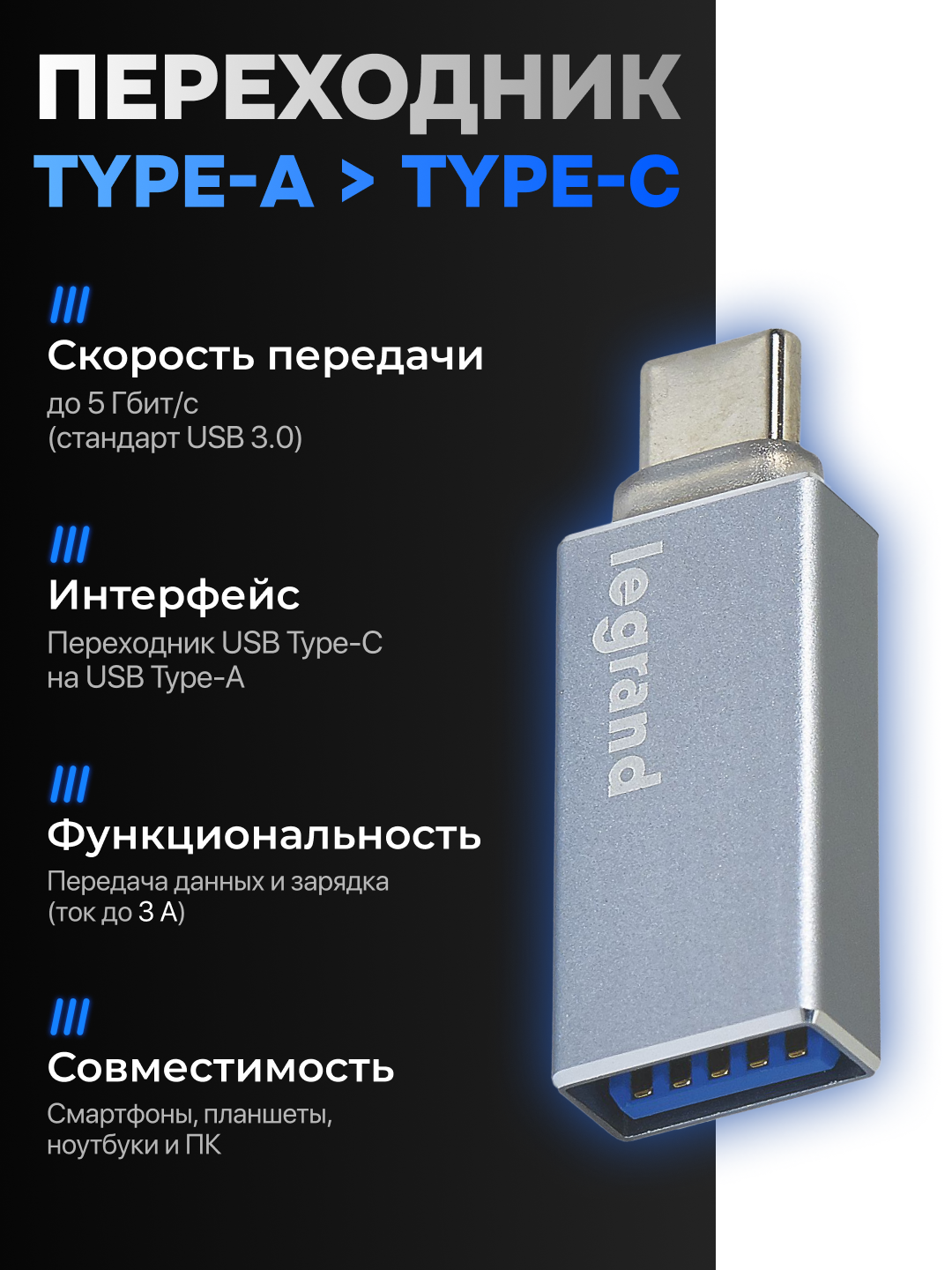 Переходник USB Type-C / USB Type-A, быстро и удобно использовать
