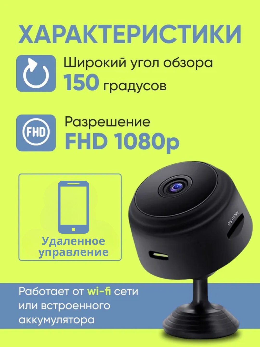 Мини-камера A9 с Wi-Fi — фото 1