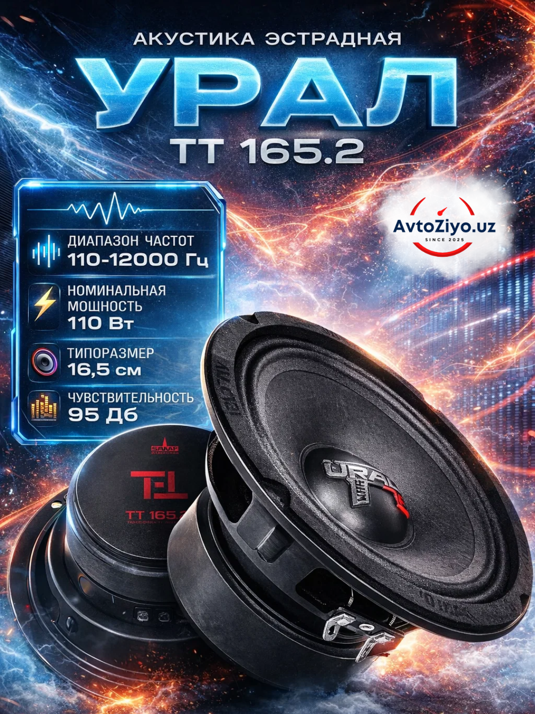 Автомобильная акустика Урал эстрадная 165.2, 16,5 см, подходит для дверей, 220 Вт, калонка
