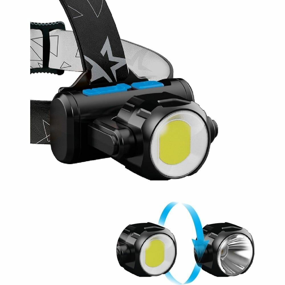 Фонарь аккумуляторный налобный XPE 3Вт COB 5Вт аккум. LI-on 1.2А. ч ЗУ Micro USB космос KOCH5WLi-On