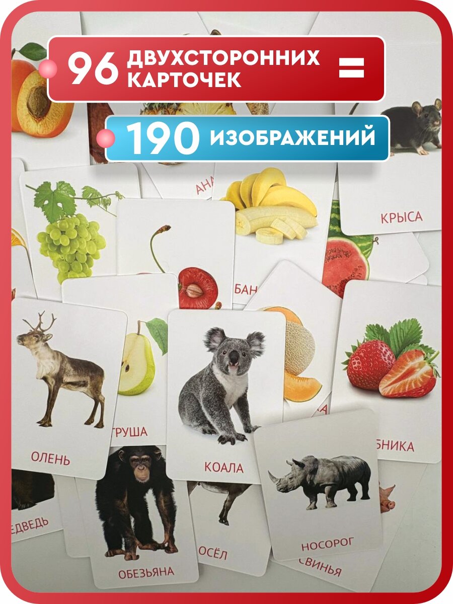 Развивающие карточки для малышей 95 шт. логопедические двусторонние для малышей от 6 месяцев, методика Гленна Домана — фото 1