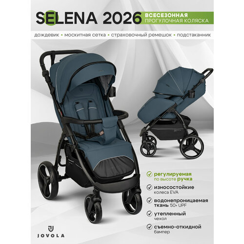фото Коляска прогулочная детская jovola selena 2026 с большими колесами, всесезонная, складная, синий