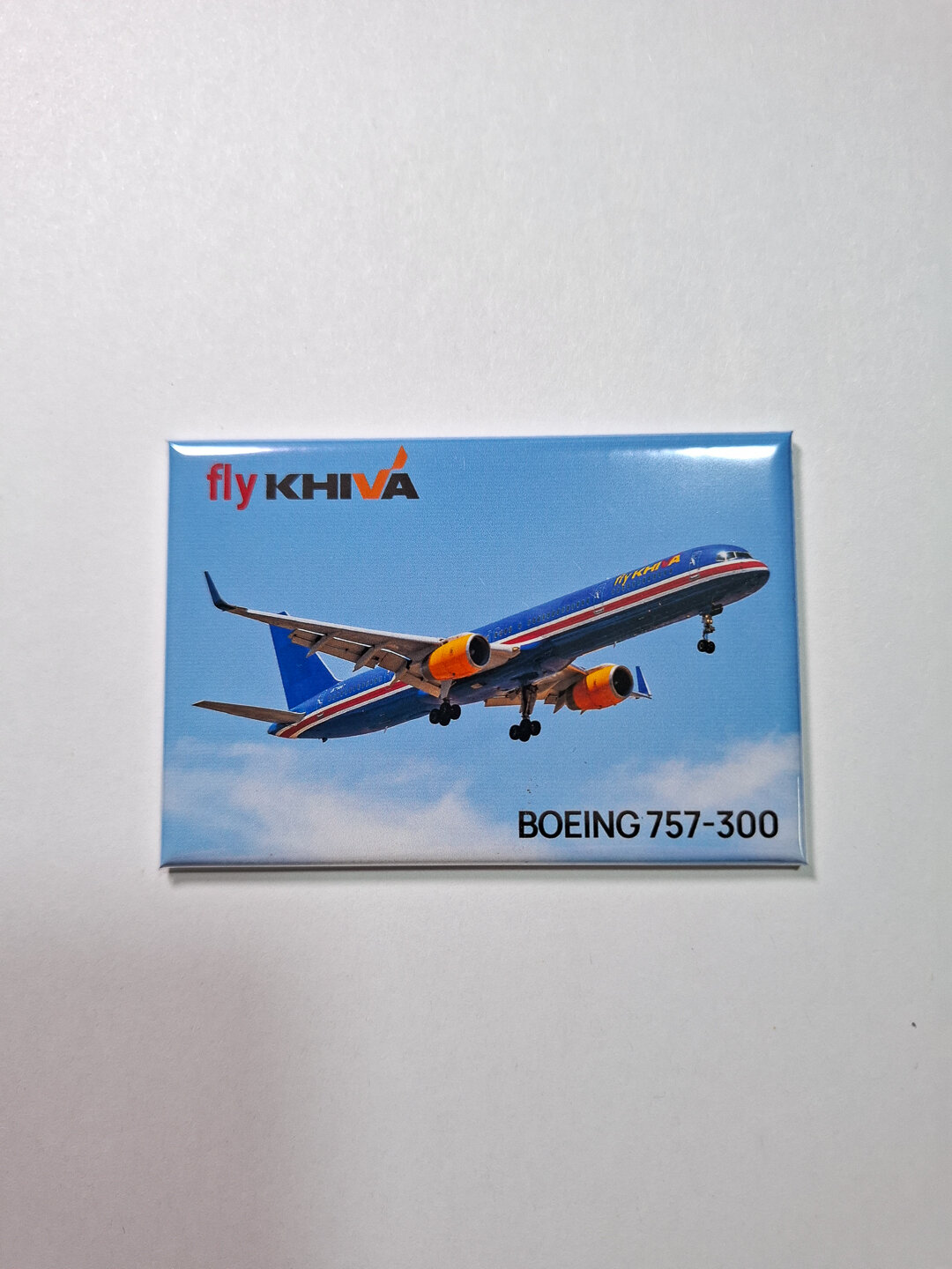 Фото магнит (авиасувенир), фото самолёта Boeing 757-300 Fly Khiva, размер 8x5 см