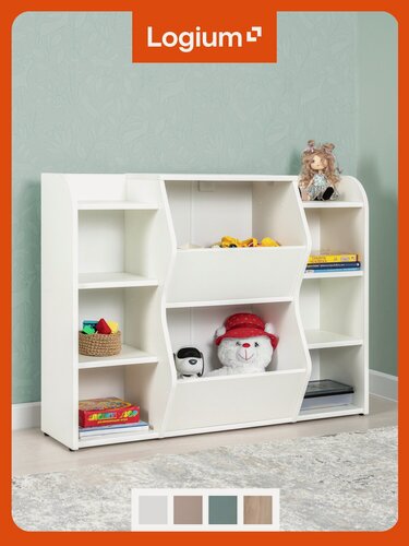 Изображение товара Стеллаж для игрушек, для книг, 104х24,9х76,1, Топ 16.422.03 Белый шагрень, LOGIUM, деревянный напольный в детскую
