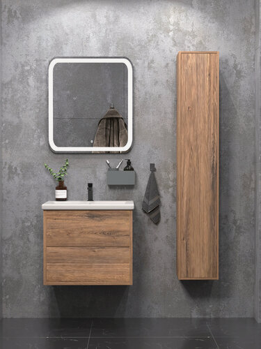 Изображение товара Шкаф-пенал подвесной SanStar Siva для ванной комнаты, Дуб веллингтон табак