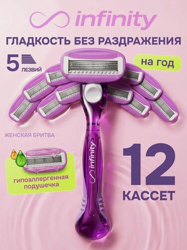 Изображение товара Бритва женская станок для бритья с 12 кассетами INFINITY ComfortGlide, 5 лезвий