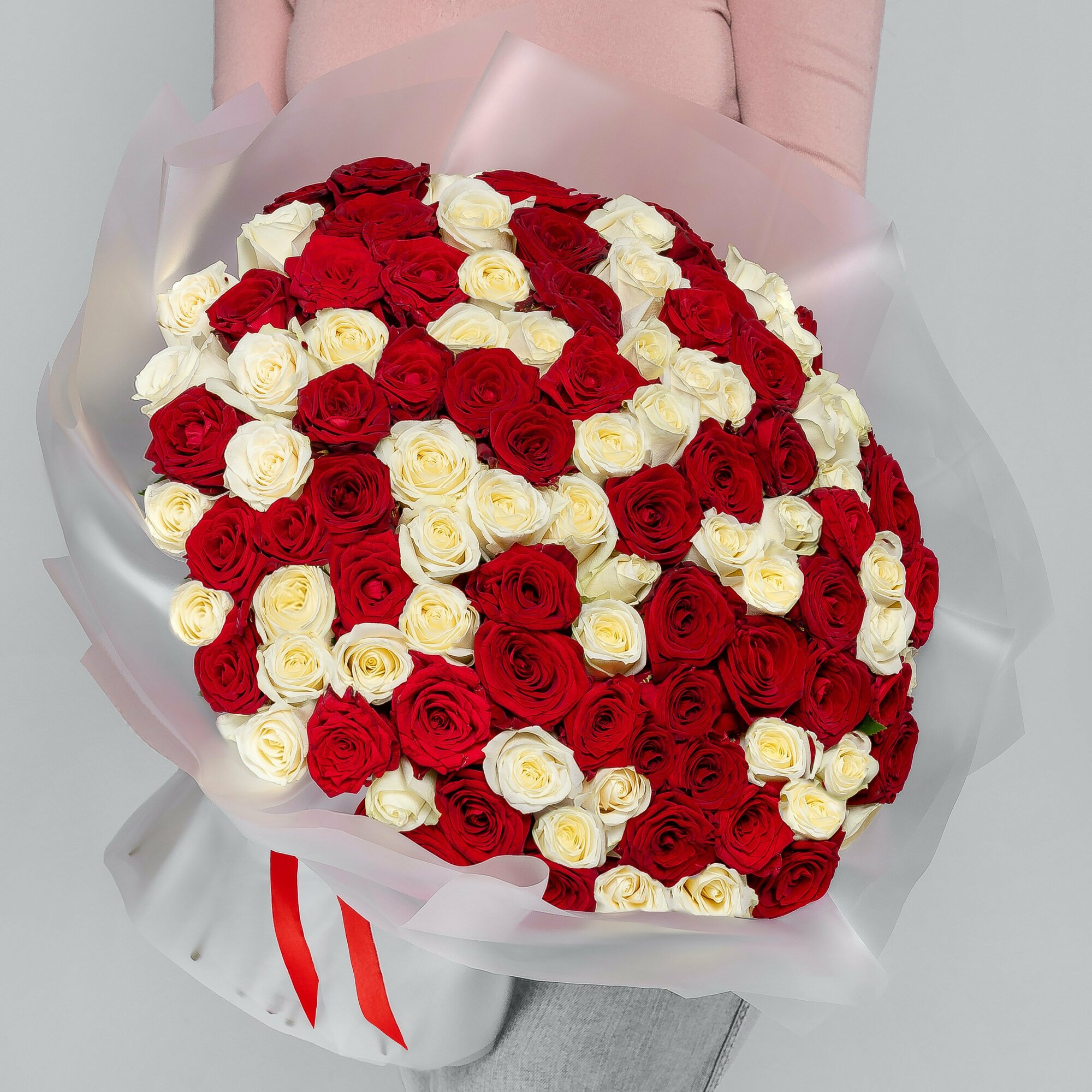 101 Белая и Красная Роза (40 см.)