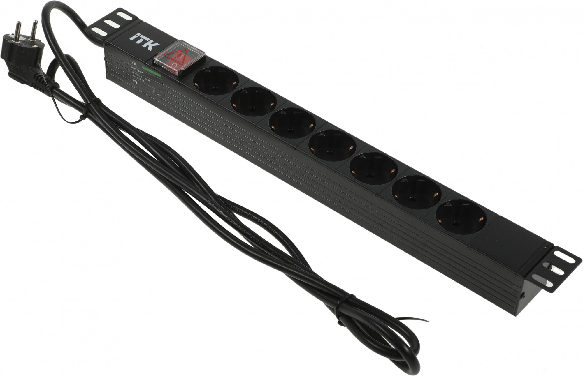 PH12-7D1-P ITK PDU 7 розеток DIN49440 (нем. cтанд.) с LED выключателем, 1U, шнур 2м вилка DIN49441 (нем. станд.), профиль из ПВХ, черный IEK - фото №17