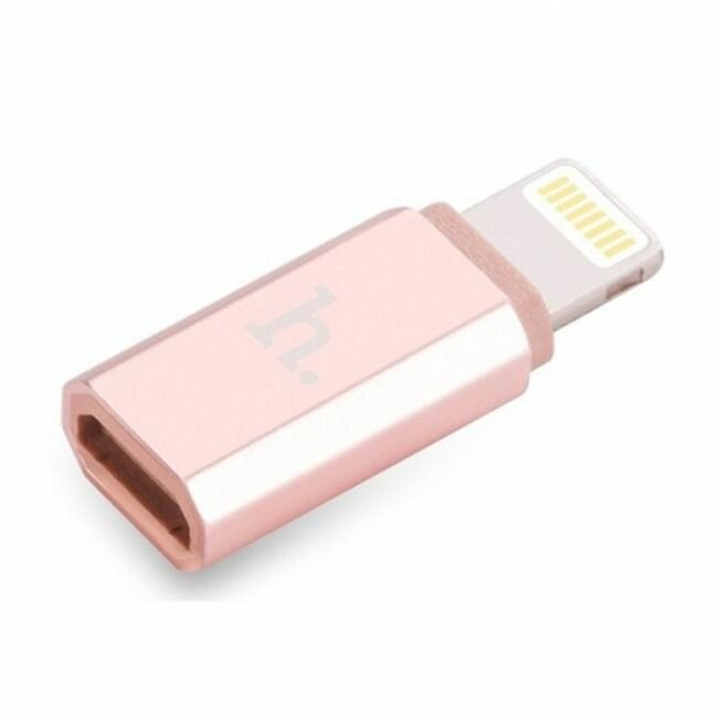Адаптер переходник OTG Micro USB на Lightning Hoco (Розовый)