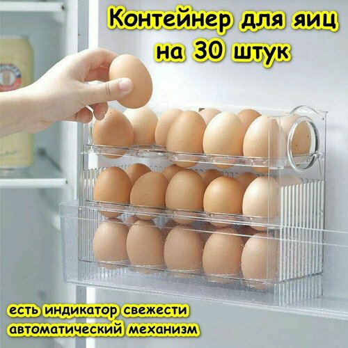Подставка держатель, полка в дверь для хранения яиц / Ячейки органайзер на 30шт, пластиковый лоток контейнер в холодильник коробка для яиц подставка для яиц с крышкой контейнер для хранения яиц органайзер для яиц в холодильник белый