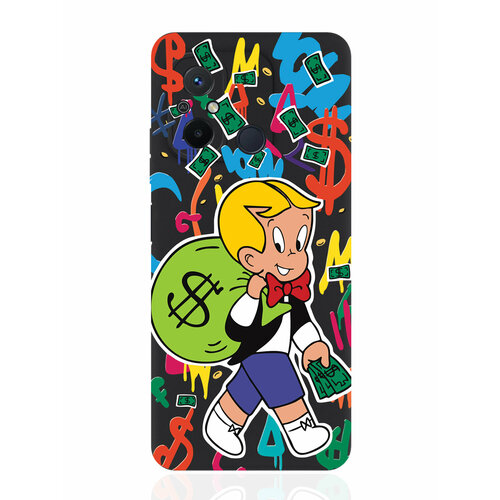 Чехол для смартфона Xiaomi Redmi 12C черный силиконовый Monopoly Richie Rich/ Монополи Богатенький Риччи