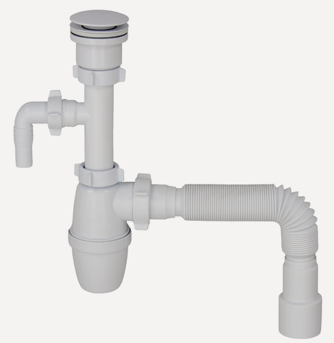 Изображение товара Сифон для раковины с отводом для стиральной машины и универсальный донный клапан белый КН099