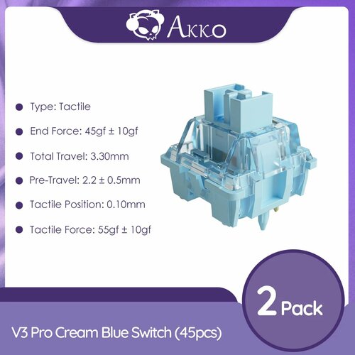 Переключатели Akko V3 Cream Blue Pro 5 Pin 45gf 2 Box90pcs 3033₽
