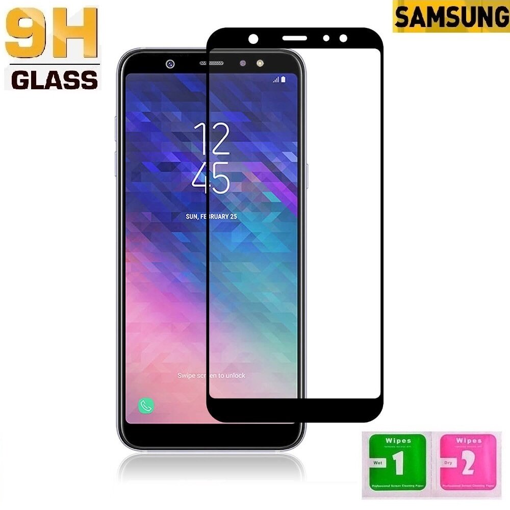 Комплект 2 шт: Защитное стекло для SAMSUNG Galaxy А8 2018 , черная рамка.