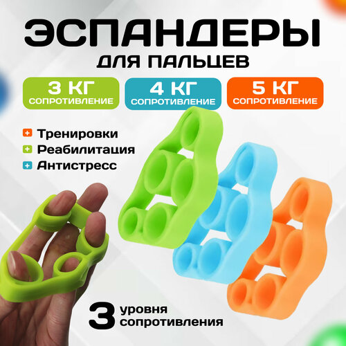Набор эспандеров для пальцев рук эспандер для кистей эспандер антистресс 3-5 кг цветные Universal-Sale 412₽