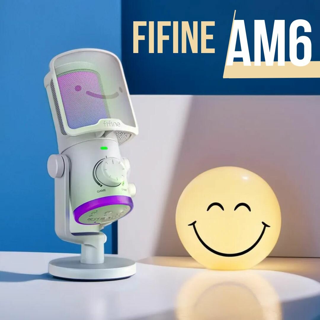 Микрофон электретный FIFINE AM6, питание по USB, кабель 2м, корпус металл, белый