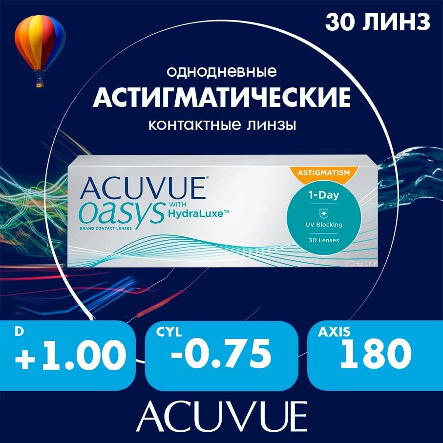 Acuvue Oasys 1day with hydraluxe for astigmatism 30 линз100075180