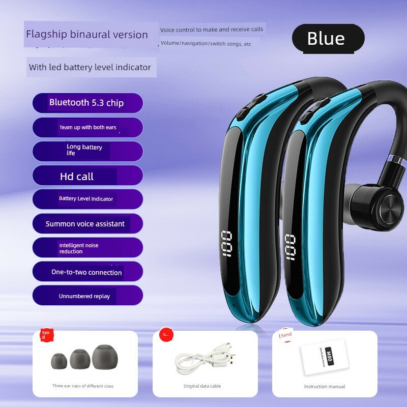 Беспроводные наушники Bluetooth синего цвета, Двойной наушник, Стереозвук, Bluetooth 5.3, ENC шумоподавление,