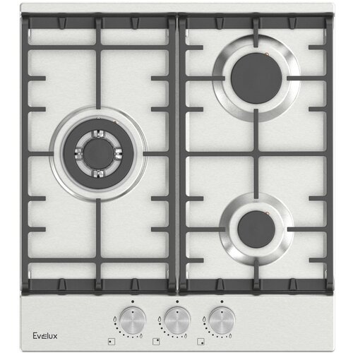 Варочная панель газовая встраиваемая Эвелюкс HEG 450Х нержавеющая сталь 460х515х100мм 3 конфорки 2 решетки / газконтроль / электроподжиг / газовая