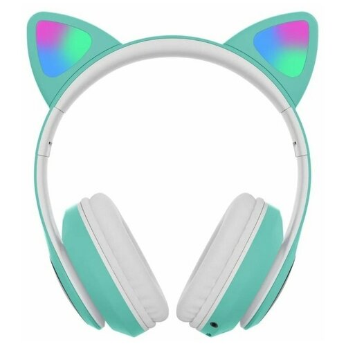 Наушники с ушками кошки Беспроводные bluetooth 50 зеленые с белым KT-46 145000₽