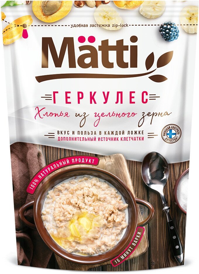 Хлопья овсяные Геркулес (Matti) из цельного зерна, 400г х 4 шт - фотография № 5