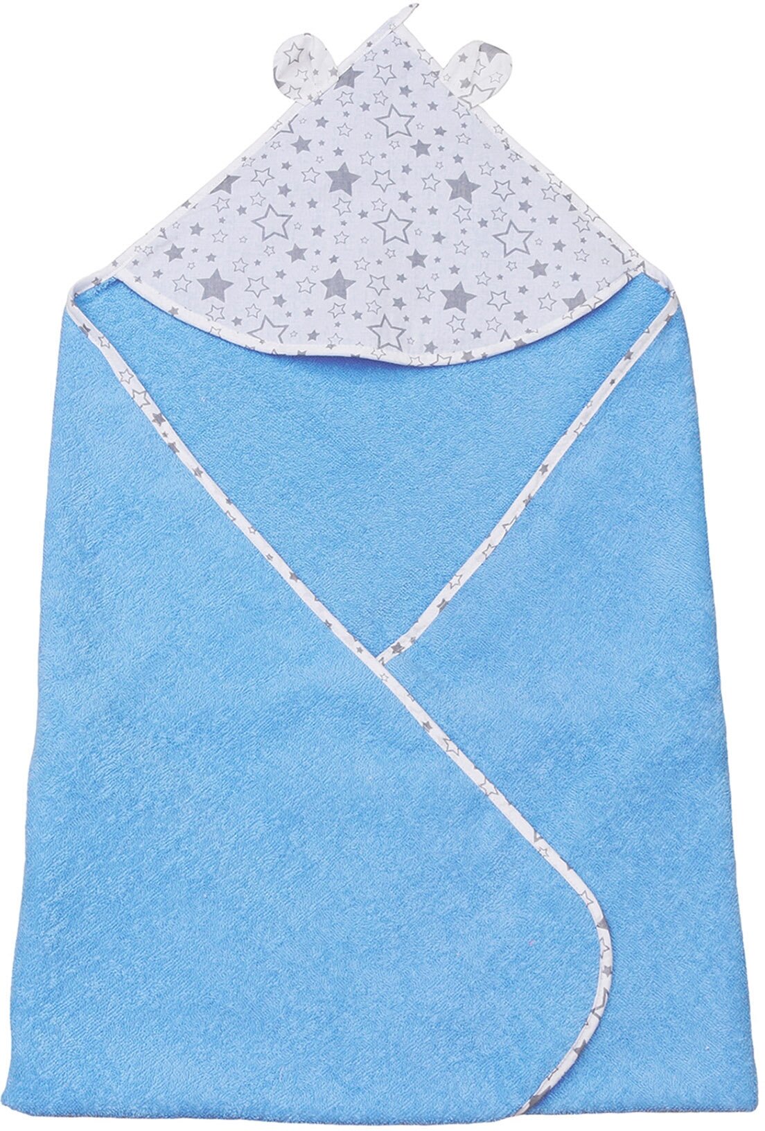 Полотенце детское с уголком AmaroBaby CUTE LOVE звездопад (серый/голубой), 90х90 см. - фотография № 4