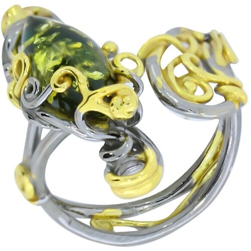 фото Кольцо diamant online, серебро, 925 проба, янтарь, безразмерное