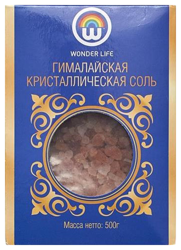 Пищевая розовая Гималайская соль Wonder Life Пакистан (помол 2-5 мм) в цвет.коробке, 500г