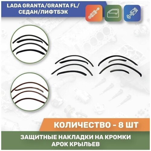 Комплект защитных накладок на кромки арок крыльев для Лада Гранта / Lada Granta / Granta FL седан/лифтбэк 